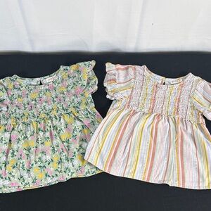 Cat & Jack Girls' Smocked Top - Multi Pastel Stripes and Floral Designs